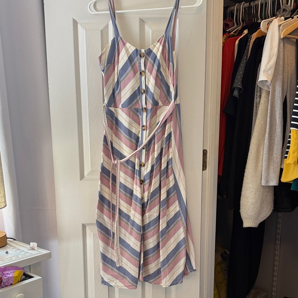 Elegant Striped Midi Dress in Pastel Hues